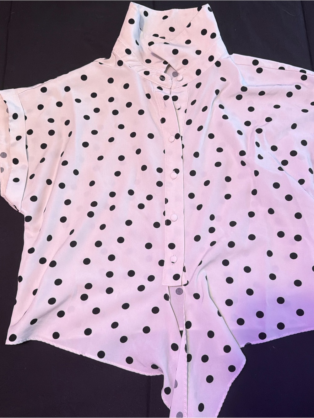 Polka Dot Pink Short Sleeve Button Front Top